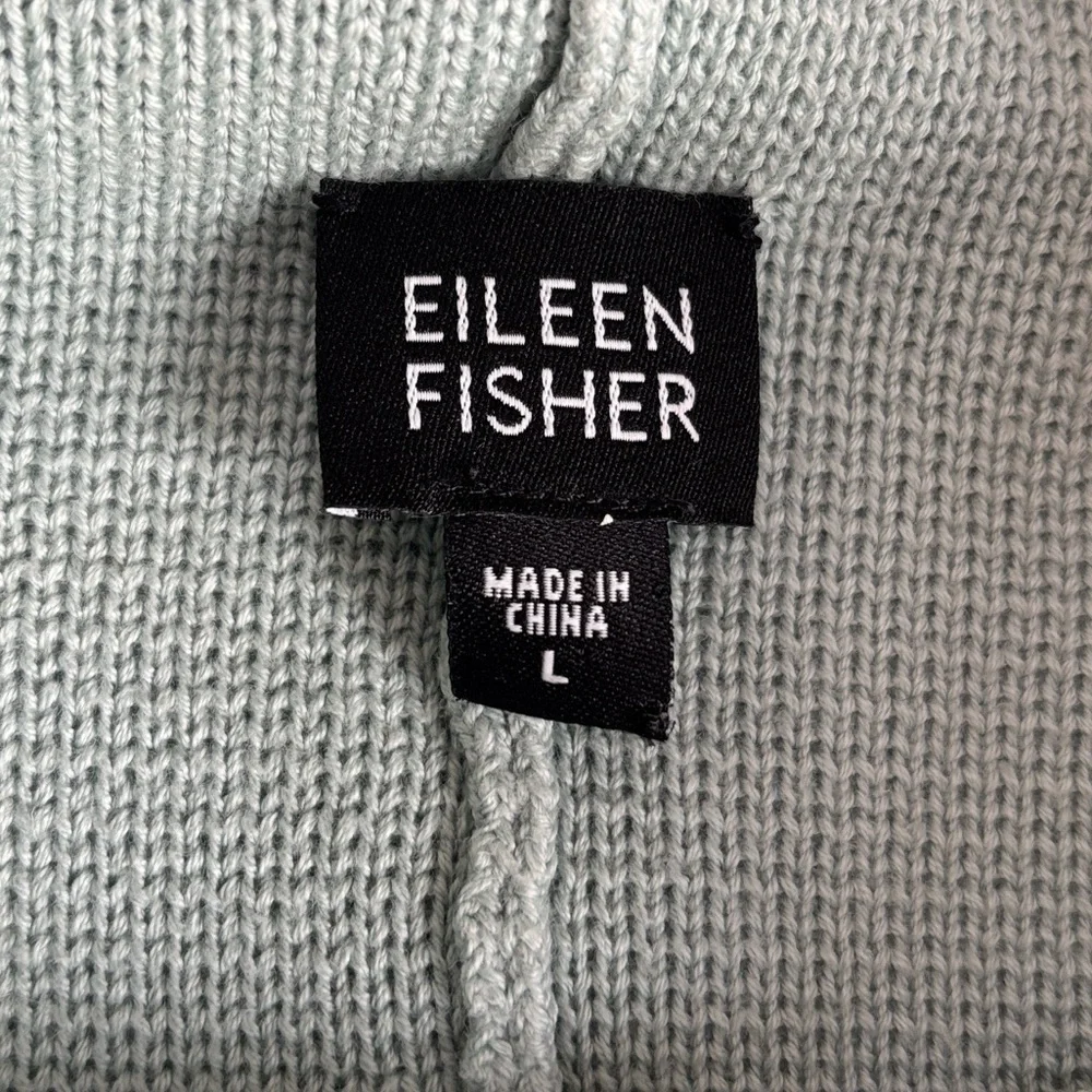 Eileen Fisher Sage Green Cotton Knit Sweater Cardigan Jacket Women’s Size Large